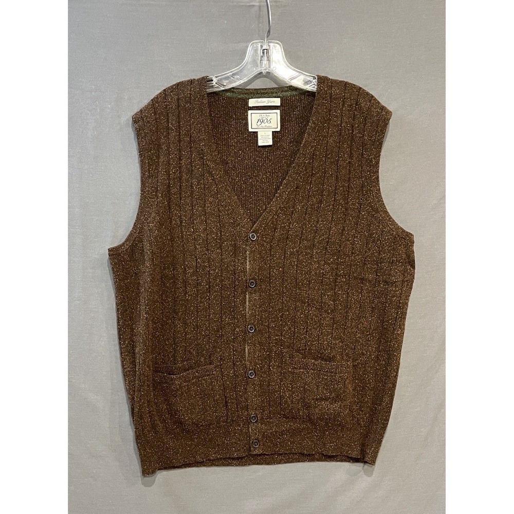 Jos A Bank Cardigan Sweater Mens L Brown Merino Wool Silk V-Neck Italian Yarn